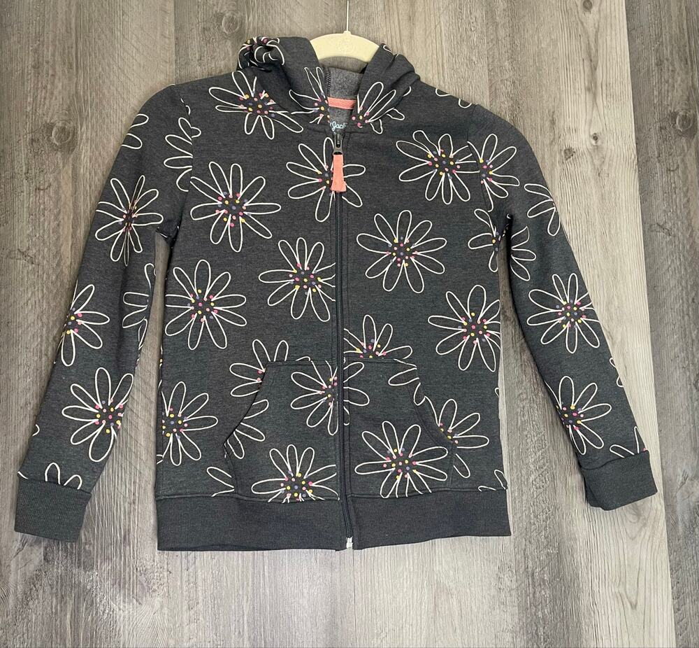 Cat & Jack Girls Hoodie Size M 7/8 Gray Floral Full Zip Hooded Sweatshirt